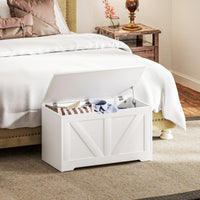 31.5 Inches Storage Chest, Storage Trunk with 2 Safety Hinges, Wooden Box for Living Room, White Wood Grain