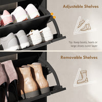 Narrow Shoe Cabinet for Entryway with 2 Flip Drawers, Top Drawer and Adjustable Shelves for 12 Pairs of Shoes, Black