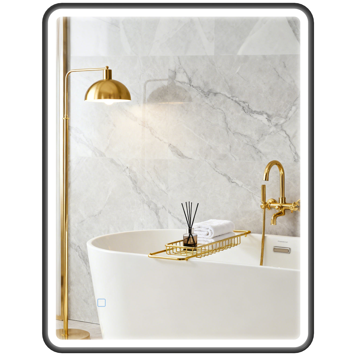 36" x 28" Bath Mirror with LED Lights, Wall Mounted Restroom Mirror, 3 Colours, Dimmable, Horizontal/Vertical, Black