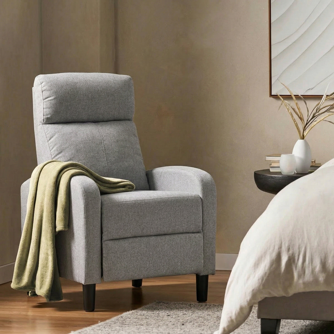 Manual Recliner Sofa Manual Home Theater Seating, Single Linen-Touch Sofa Armchair for Living Room, Light Grey