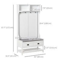 Coat Rack Shoe Bench, Hall Tree with Bench and Shoe Storage, Entryway Bench with 4 Hooks, 2 Drawers, 2 Shelves, White