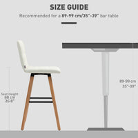 Modern Bar Stools Set of 2, 38" Upholstered Kitchen Island Stool with Solid Wood Legs, White