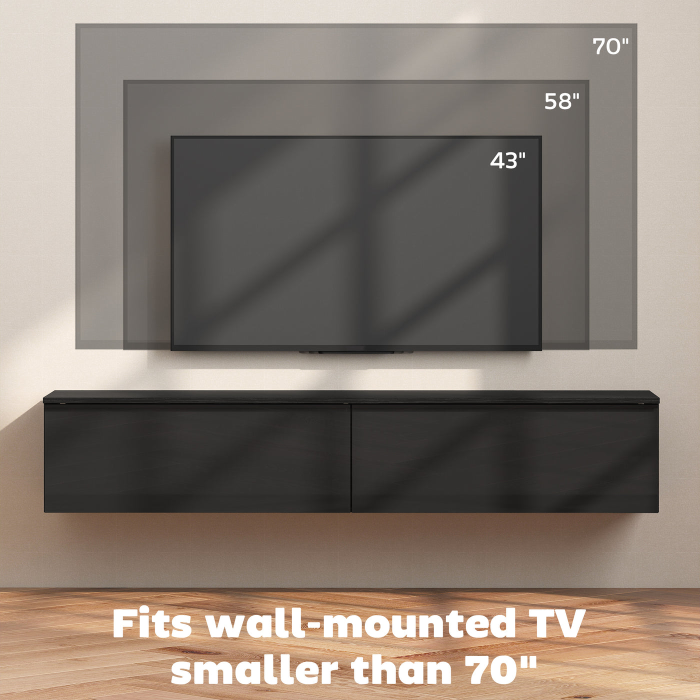Wall Mounted TV Stand, Floating TV Cabinet with Storage, for TVs up to 70", High Gloss Effect, Black