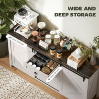 60" Buffet Cabinet, Farmhouse Sideboard with Sliding Barn Doors, Drawers and Adjustable Shelves, Cream White