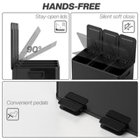Garbage Bin, Soft-Close Trash Can with Foot Pedal, 3x5 Gallon (3x20 L) Garbage Can with Removable Inner Buckets, Black