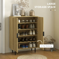 Entryway Shoe Cabinet with 5-Tier Shelving and Adjustable Shelves, 15 Pair Shoe Storage Organizer for Hallway, Oak