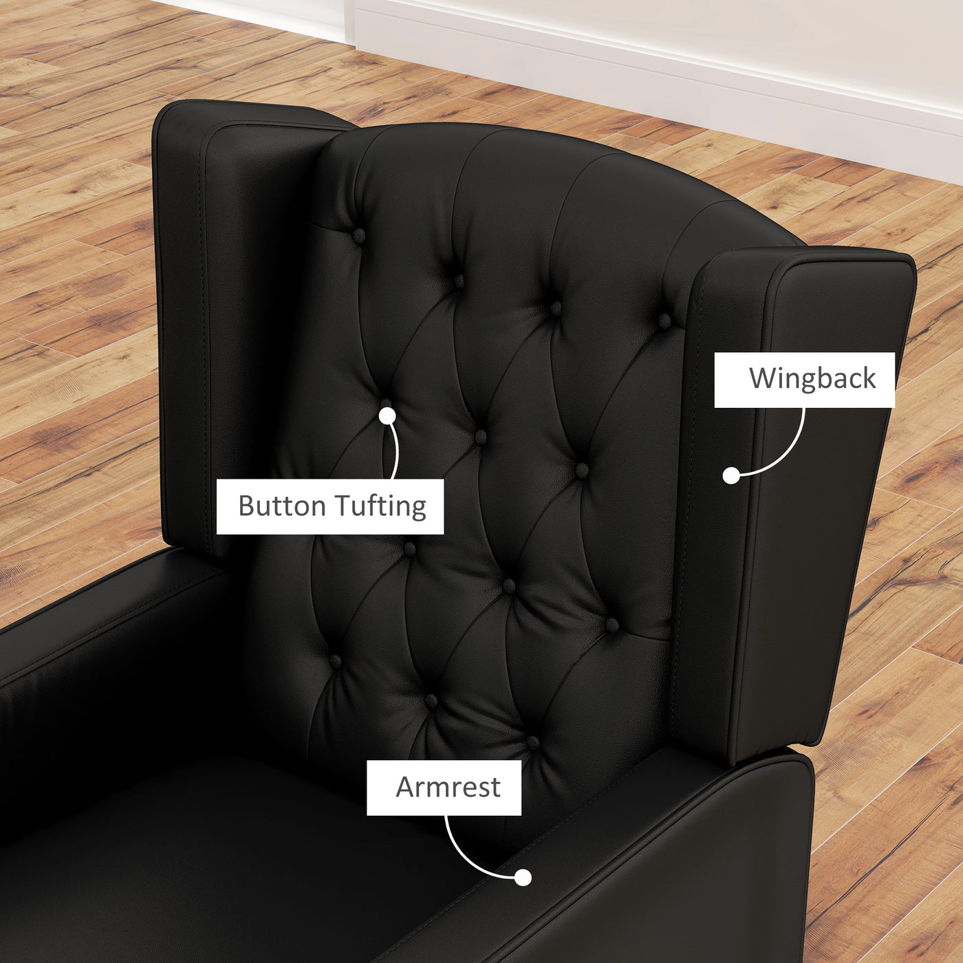 Faux Leather Armchair, Modern Accent Chair with Thick Padding for Living Room, Bedroom, Home Office, Black