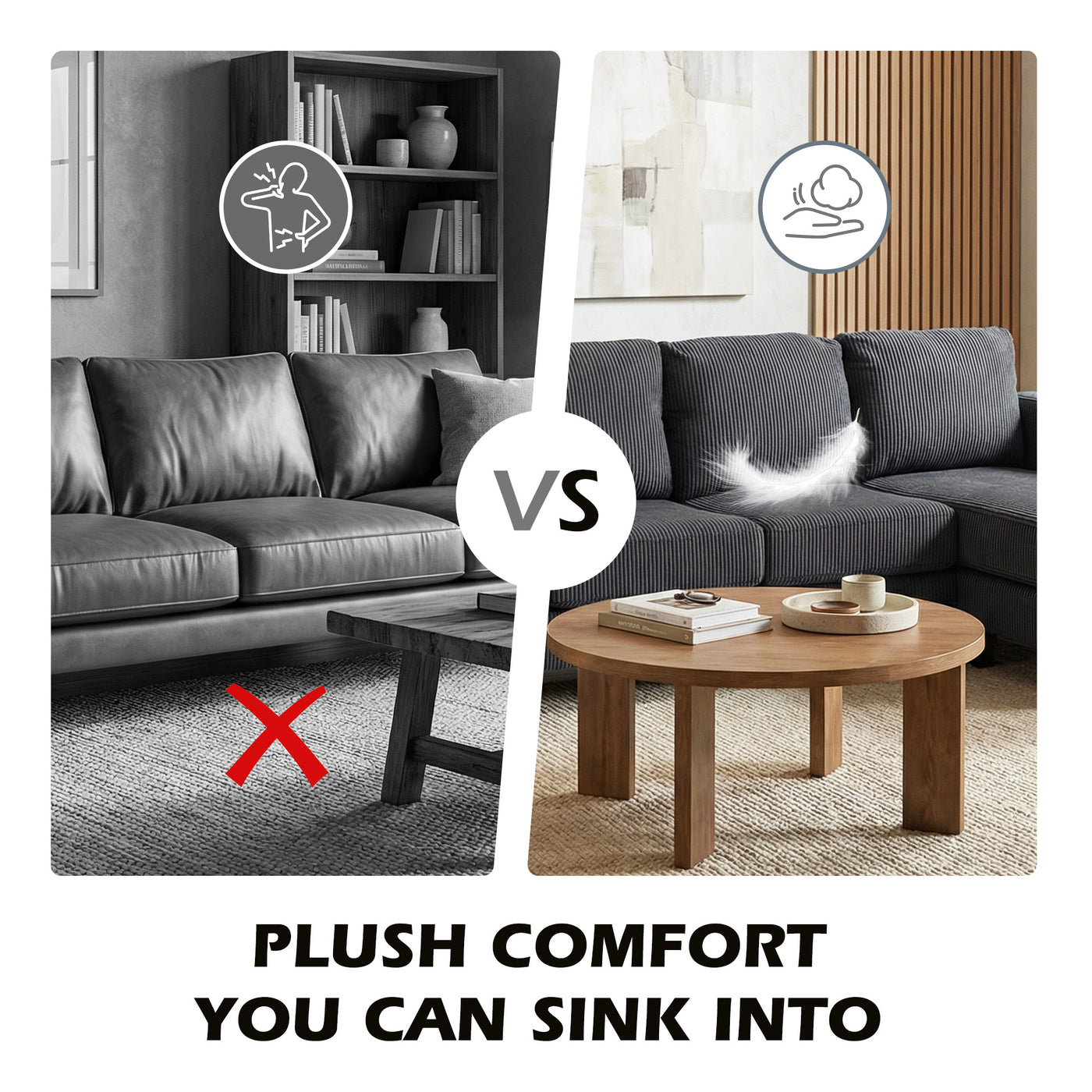 L Shaped Couch, L Shape Sofa with Chaise Lounge and Spring Cushion for Living Room, Bedroom, Charcoal Grey