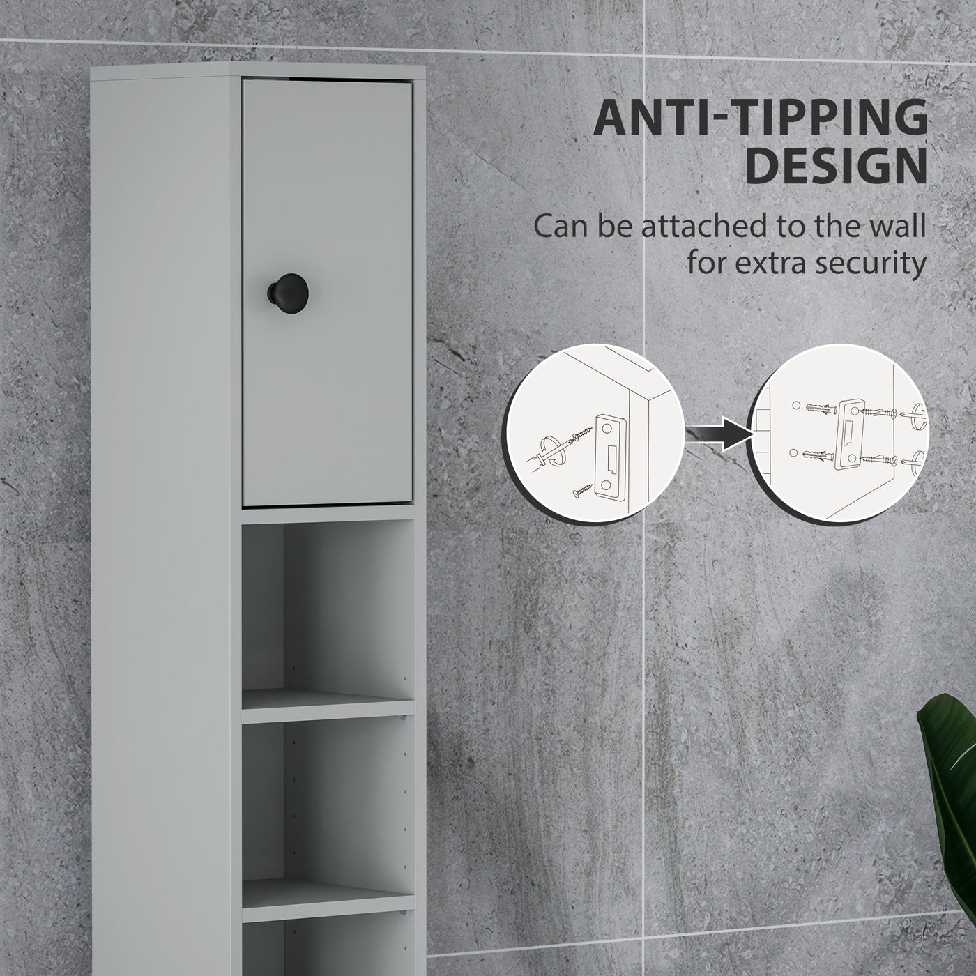 71" Tall Bathroom Cabinet, Narrow Toilet Paper Cabinet with Open Shelves, 2 Door Cabinets, Adjustable Shelves, Grey