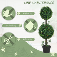 3FT Artificial Boxwood Topiary Tree Set of 2, Faux Two Ball Topiary Tree in Pot for Indoor Outdoor Decor, Green