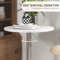High Top Bar Table, Adjustable Round Kitchen Table with Swivel Top and Steel Base, Bistro Table for 2 People, White
