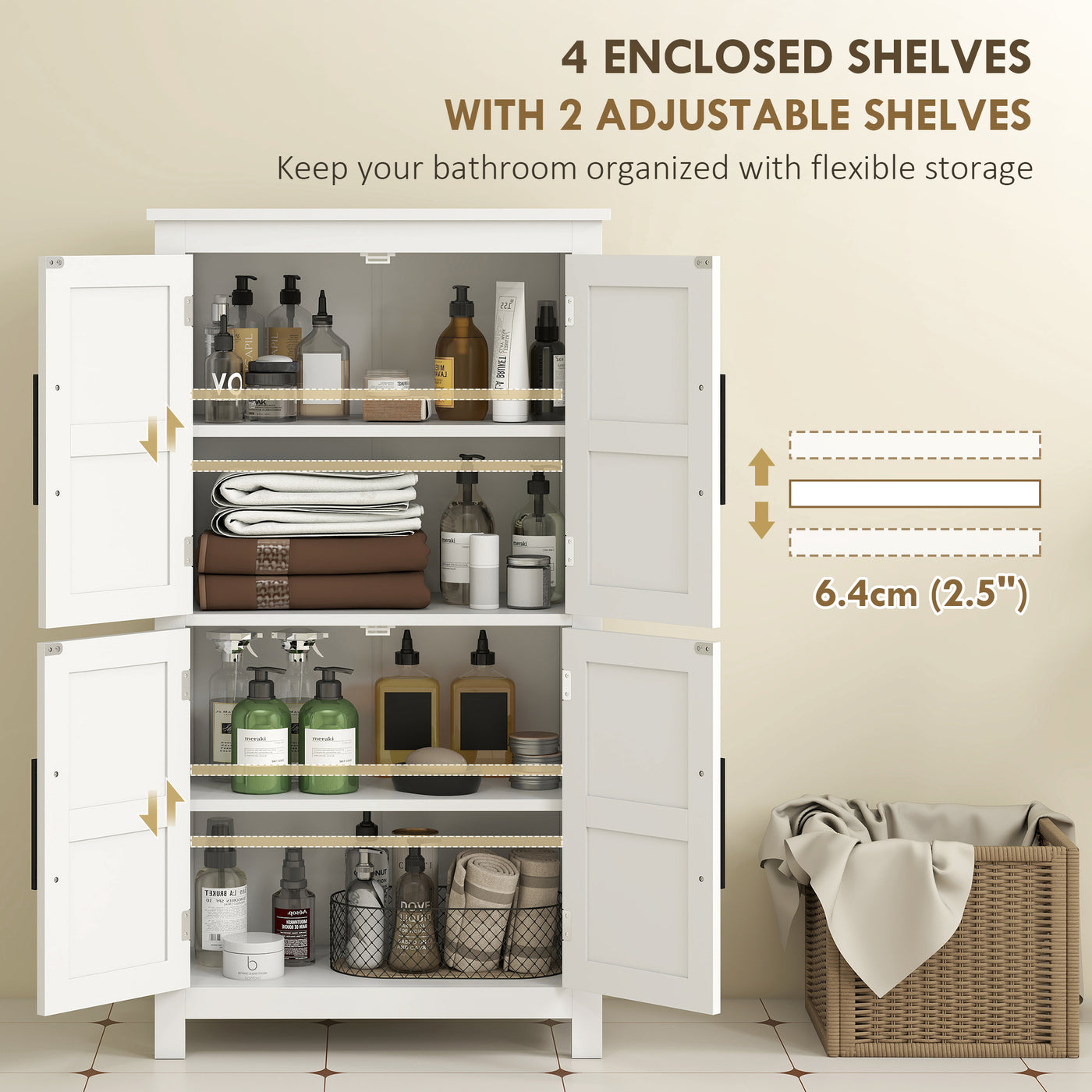 Farmhouse Bathroom Storage Cabinet, Bathroom Floor Cabinet with Barn Doors and Adjustable Shelf, White