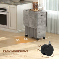 Drop Leaf Dining Table, Mobile Folding Table on Wheels with Drawers and Cabinet for Dining Room, Kitchen, Grey