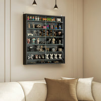 7-Tier Display Cabinet, Shot Glass Display Case, Glass Curio Cabinet with 2 Glass Doors and 6 Adjustable Shelves, Black
