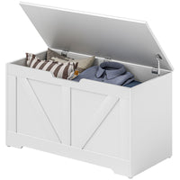 31.5 Inches Storage Chest, Storage Trunk with 2 Safety Hinges, Wooden Box for Living Room, White Wood Grain