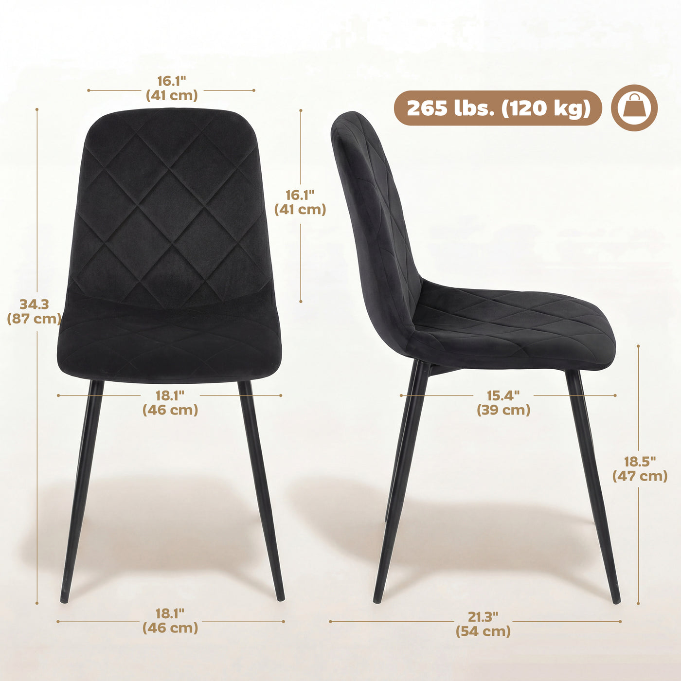 Dining Chairs Set of 4, Upholstered Dining Room Chairs with Steel Legs, Modern Kitchen Chair for Dining Room, Black