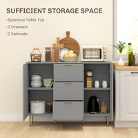 Modern Kitchen Storage Cabinet, Sideboard Buffet Cabinet w/ 3 Drawers and Adjustable Shelves for Kitchen Hallway, Grey