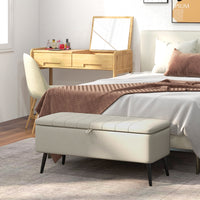 40" Ottoman with Storage, Linen Upholstered Storage Ottoman Bench with Steel Legs for Living Room, Bedroom Cream White