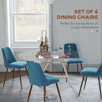 Upholstered Dining Chairs Set of 4, Velvet Accent Chair with Back and Wood-grain Steel Leg for Kitchen, Blue