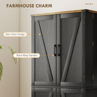 72" Kitchen Pantry Cabinet, Farmhouse Storage Cabinet with 4 Doors, Drawer, 8 Door Shelves and Adjustable Shelf, Black