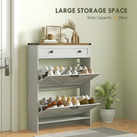 Narrow Shoe Storage Cabinet, Farmhouse Shoe Cabinet with 2 Flip Drawers, 1 Drawer, 12 Pairs for Entryway, White