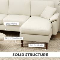 L-Shape Sofa, Modern Sectional Couch with Changeable Chaise Lounge, Pillows and Wooden Legs for Living Room, Cream White