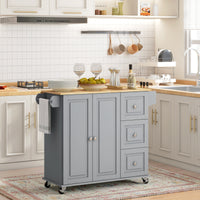 Kitchen Island on Wheels, Kitchen Cart with Drop Leaf, Drawers, Grey