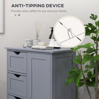 Bathroom Storage Cabinet, Floor Cabinet with Adjustable Shelf and 4 Drawers, Side Cabinet for Washroom, Grey