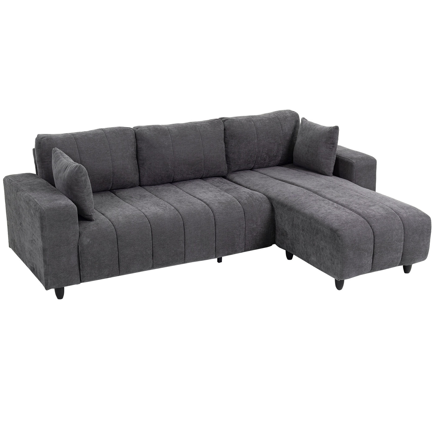 Sectional Couch with Integrated Seat, 3 Seater L-Shaped Sofa with Changeable Chaise, Spring Cushion, 2 Pillows, Grey