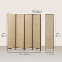 6 FT Room Divider, 4 Panel Folding Privacy Screen, Lightweight Handwoven Freestanding Partition for Home Office, Brown