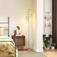 Industrial Floor Lamp with 3 Hanging Wire Lampshades, Dimmable Standing Lamp for Living Room, Silver