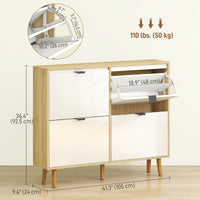 Narrow Shoe Cabinet, High Gloss Shoe Storage Cabinet with 4 Flip Drawers and Adjustable Shelves, Holds 20 Pairs, White