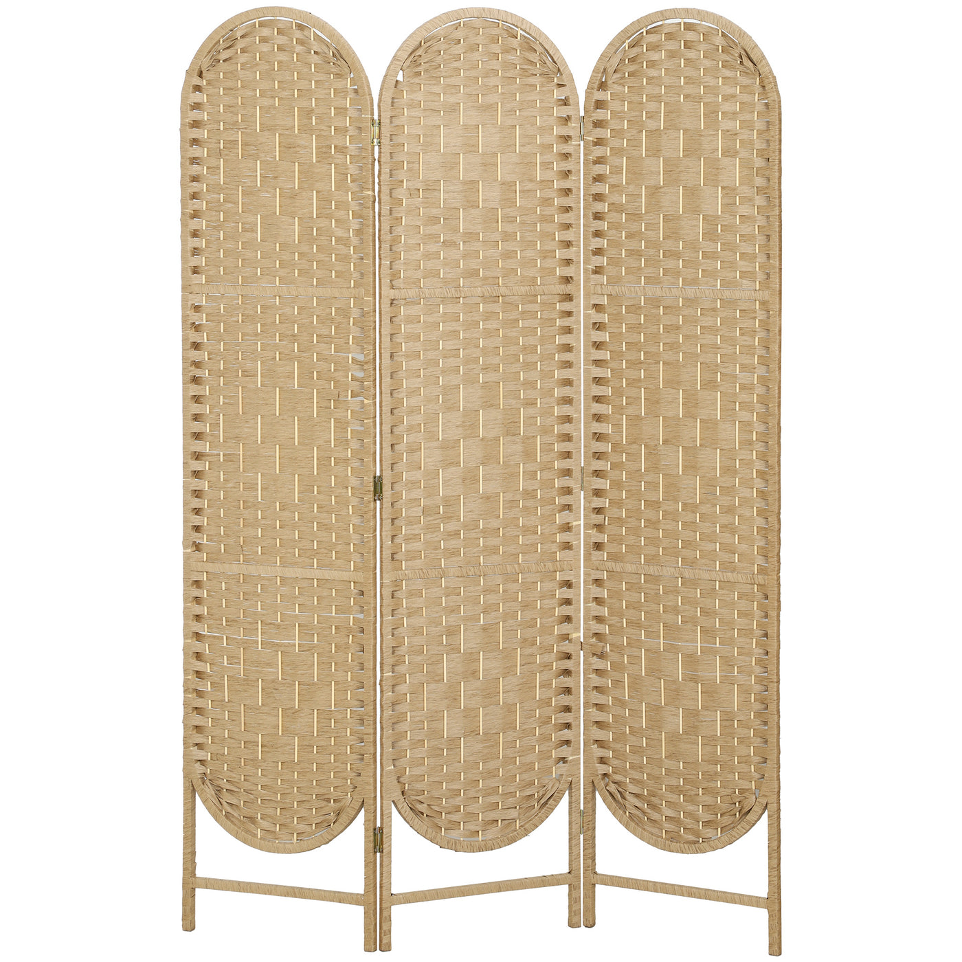 Bohemian Privacy Screen, Folding Room Divider with 3 Panels and Arched Top for Bedroom Living Room Office, Natural Wood