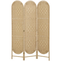 Bohemian Privacy Screen, Folding Room Divider with 3 Panels and Arched Top for Bedroom Living Room Office, Natural Wood