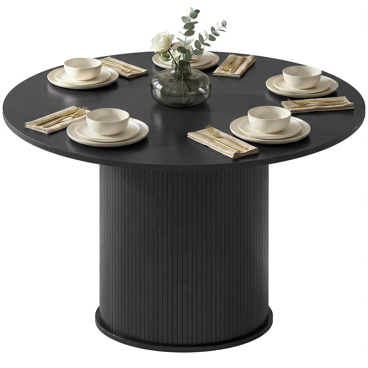 Round Dining Table for 4-6, 47 Inch Kitchen Table with Fluted Pedestal Base, for Kitchen Living Room Dining Room, Black