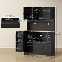 Kitchen Pantry Cabinet, 64" Tall Kitchen Hutch with 3 Cabinets, 2 Drawers, Adjustable Shelves, Microwave Stand, Black