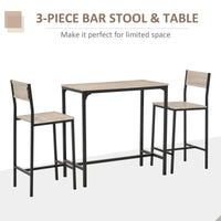 Industrial Bar Table Set Counter Height 3 Piece and 2 High Back Stools Set Dining Table Set Natural Wood