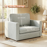 Accent Chair, Velvet-feel Fabric Armchair with Wide Seat, Spring Cushion, Solid Wood legs, Grey