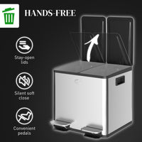 Garbage Bin, Soft-Close Trash Can with Foot Pedal, 2x4 Gallon (2x15 L) Garbage Can with Removable Inner Buckets, Silver