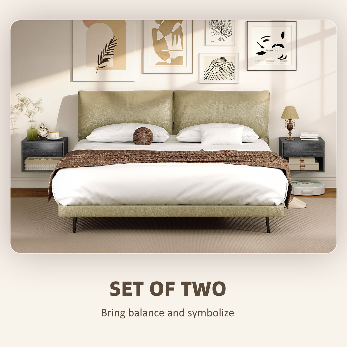 Floating Nightstand Set of 2, Wall Mounted Bedside Table with Drawer for Bedroom, Grey