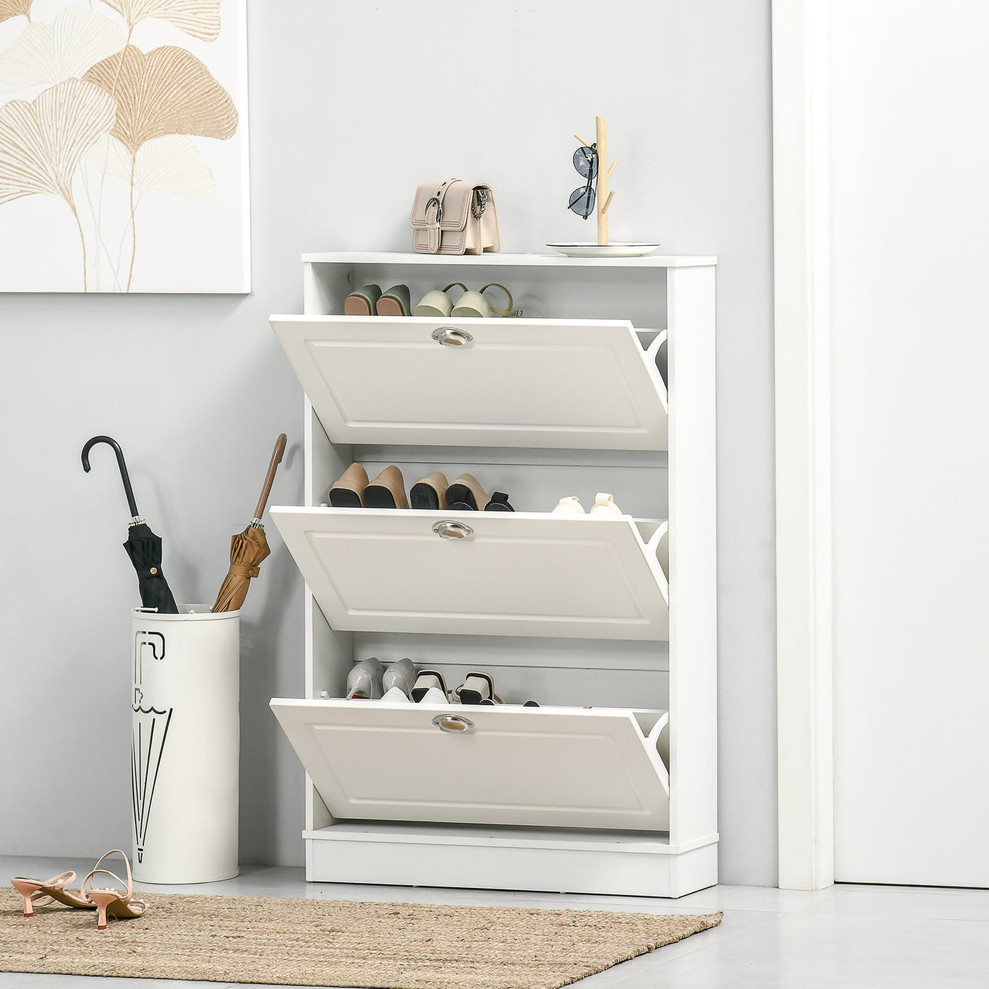 Shoe Cabinet with 3 Flip Drawers, Narrow Shoe Storage Cabinet, Holds 12 Pairs for Entryway, Hallway, White