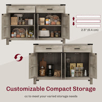 Side Cabinet, Farmhouse Kitchen Storage Cabinet w/ 2 Drawers and Shelves for Living Room, Entryway, Grey