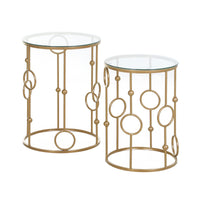 Round Coffee Tables Set of 2, Gold Nesting Side End Tables with Tempered Glass Top, Steel Frame for Living Room