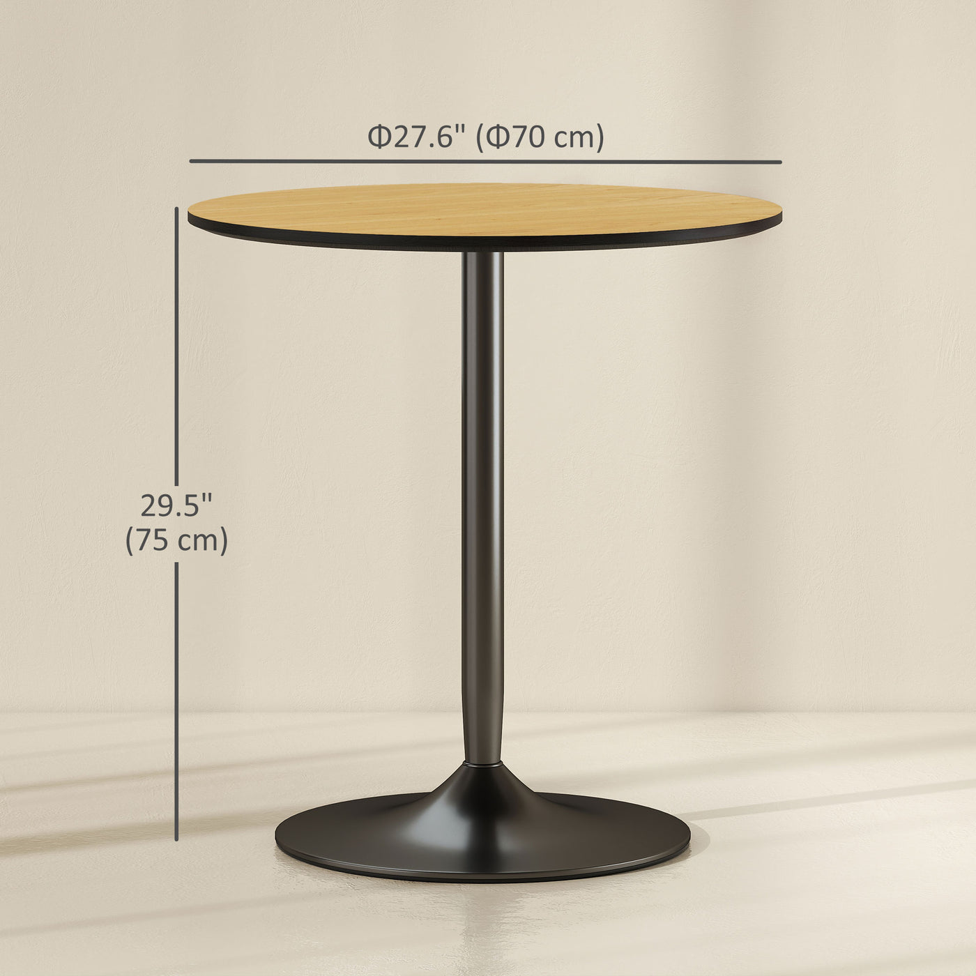27.6" Round Kitchen Table for 2, Modern Small Dining Table with Wood Veneer, Steel Base for Dining Room, Natural