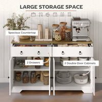 Kitchen Sideboard Cabinet with 2 Drawers, 4 Barn Doors and 2 Adjustable Shelves, Buffet Table for Living Room, White