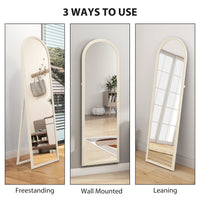 64" x 21" Full Length Mirror, Free Standing, Leaning or Wall, Arched Full Body Mirror with Faux Stone Frame, White