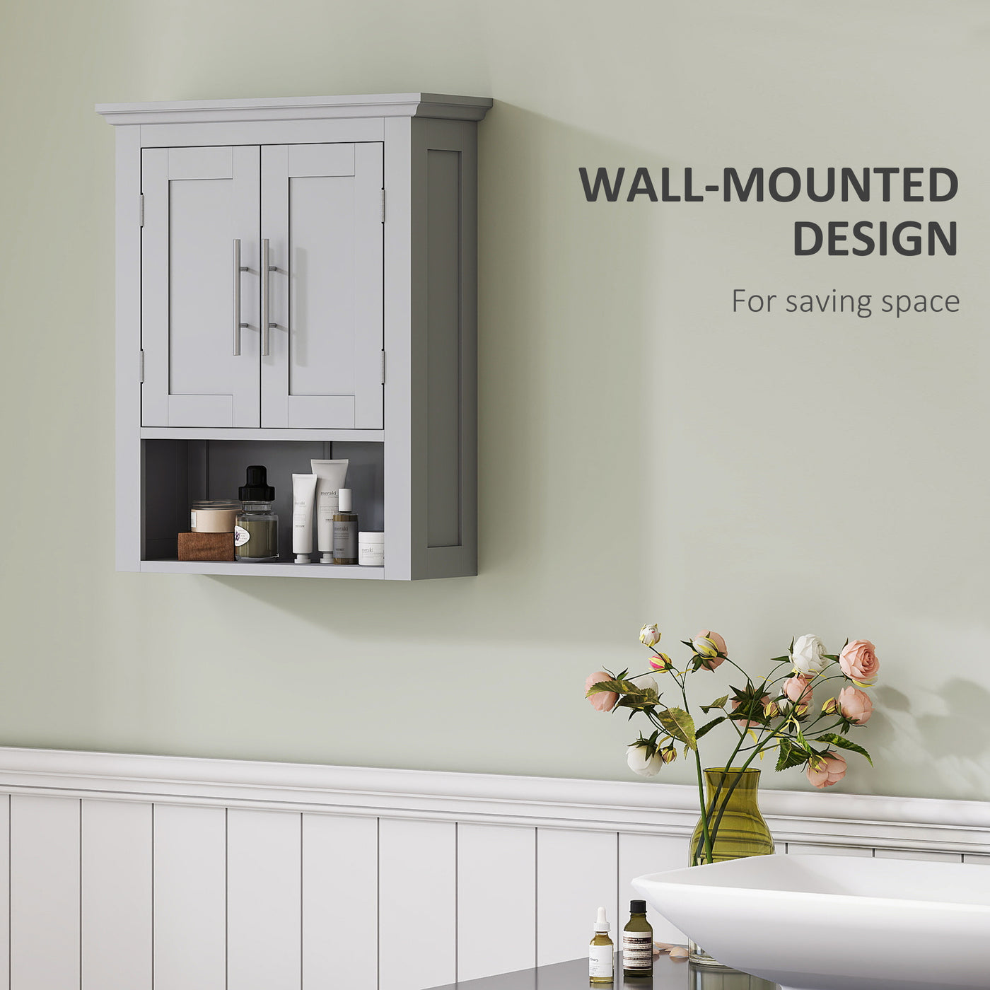 Bathroom Wall Cabinet, Medicine Cabinet, Toilet Storage Cabinet with Shelf for Living Room and Entryway, Grey