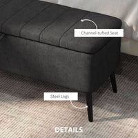 40" Ottoman with Storage, Linen Upholstered Storage Ottoman Bench with Steel Legs for Living Room, Bedroom Black