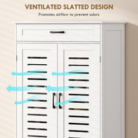 Shoe Cabinet with Louvered Doors, Modern Shoe Storage Cabinet with Drawer and Adjustable Shelves, White