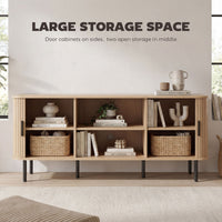 TV Stand Cabinet for TVs up to 65 Inches, TV Unit with Storage Shelves and Cabinets for Living Room, Oak Tone